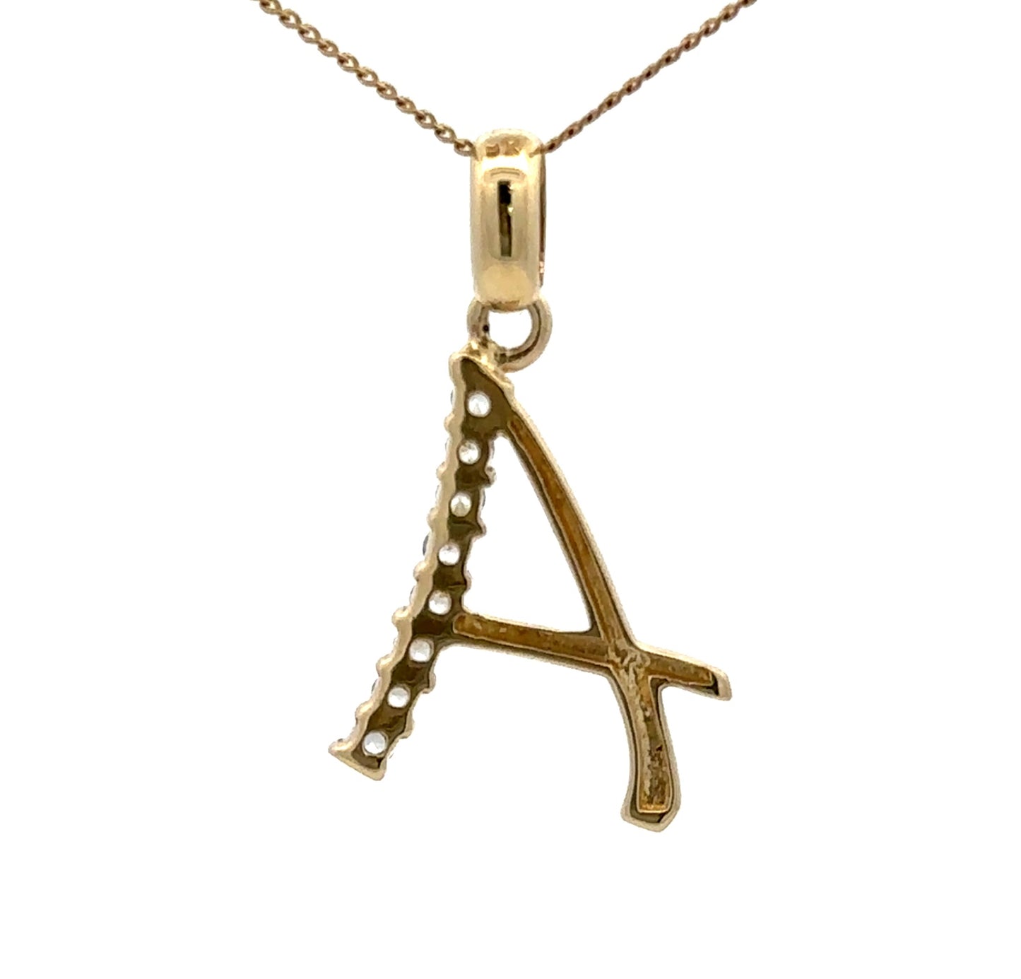 9Ct Yellow Gold Diamond Simulant 'A' Initial Pendant