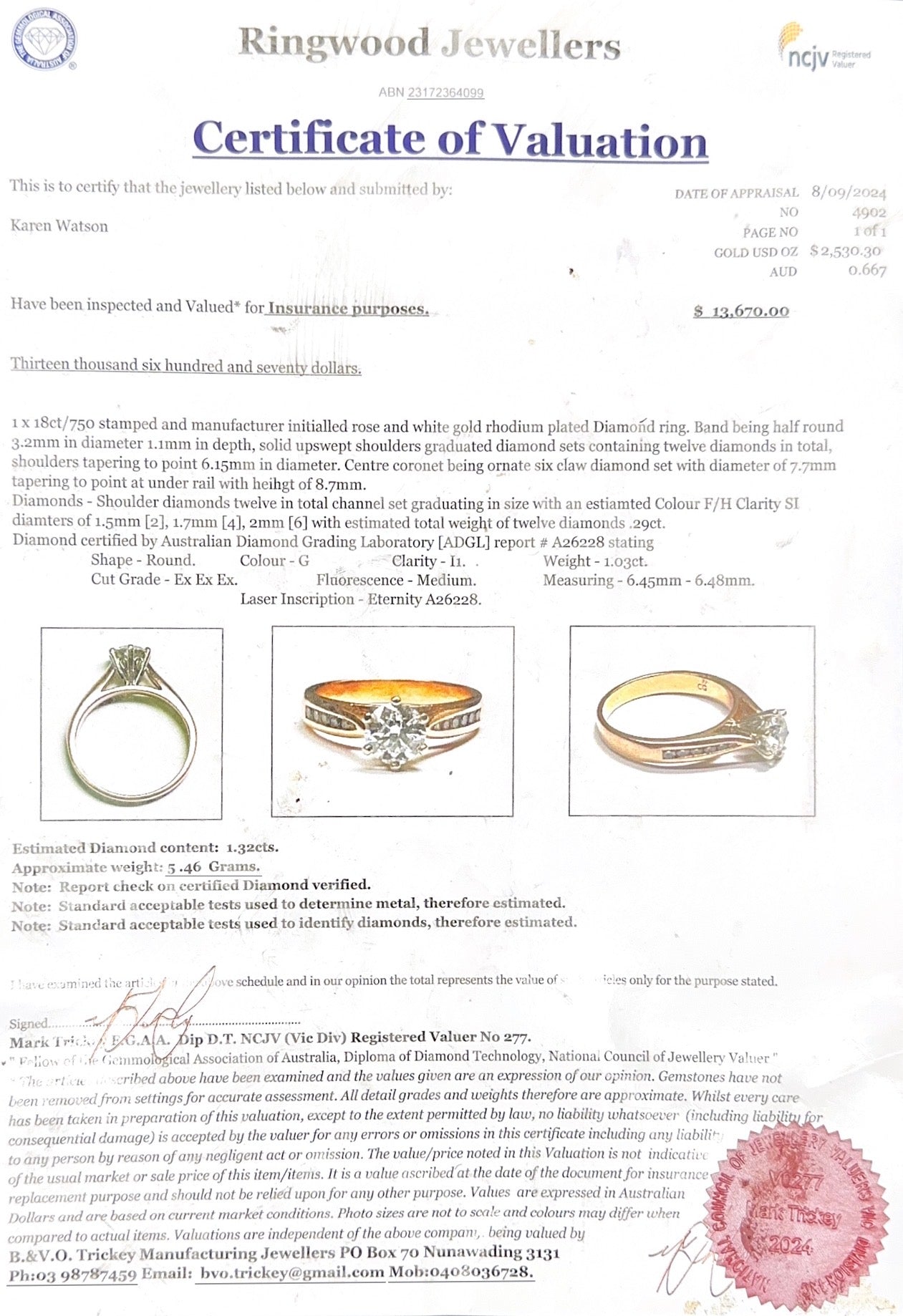 18Ct Rose Gold 1.32Ct TW Diamond Engagement Ring Sz P 1/2