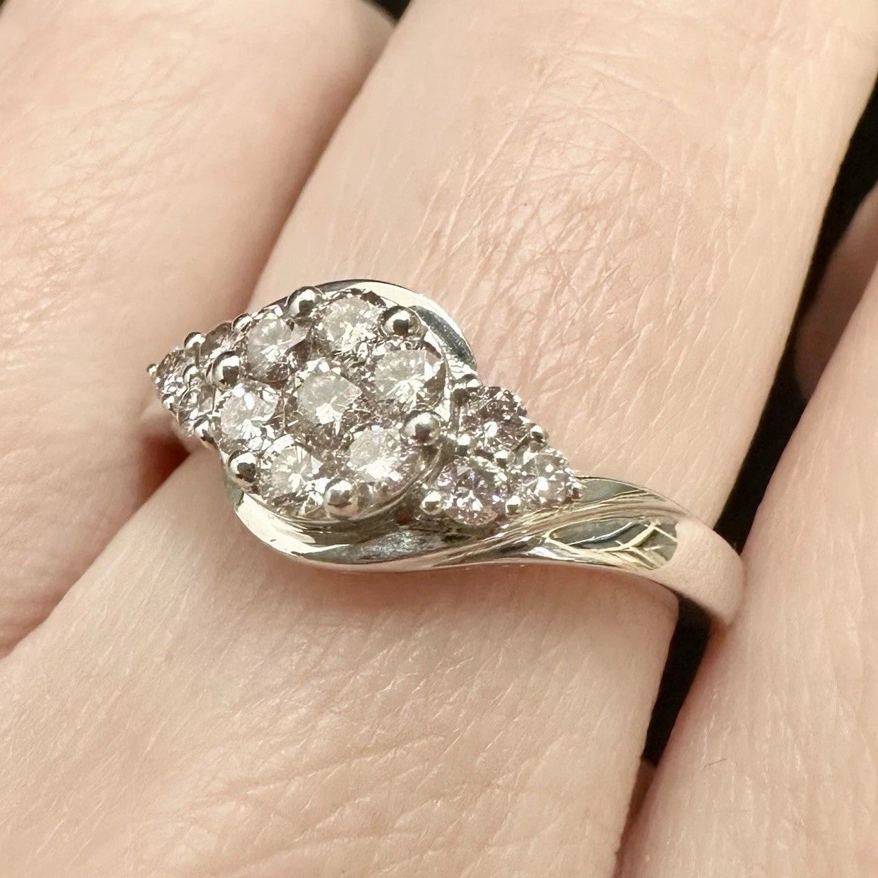 9Ct White Gold .42 Carat TW Pink Diamond Cluster Ring Sz N