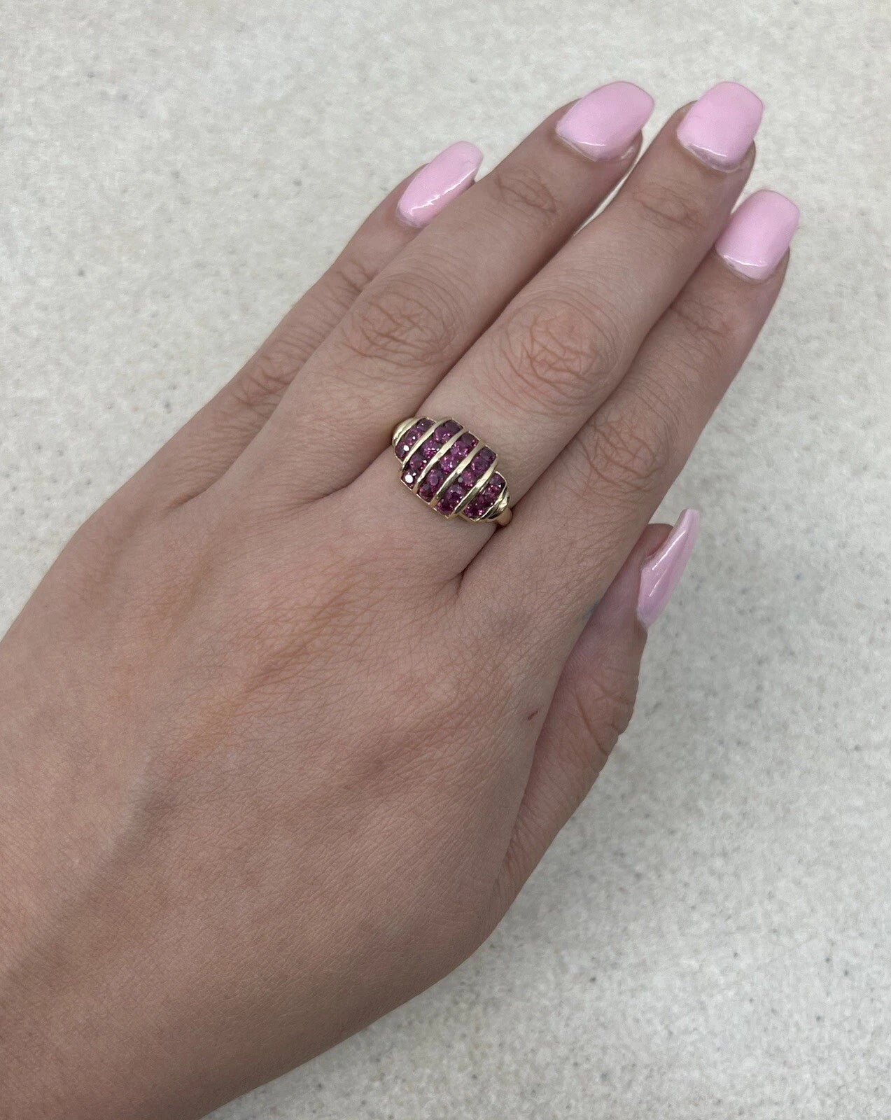 14Ct Yellow Gold Vintage Rhodolite Garnet Ring Sz P 1/2