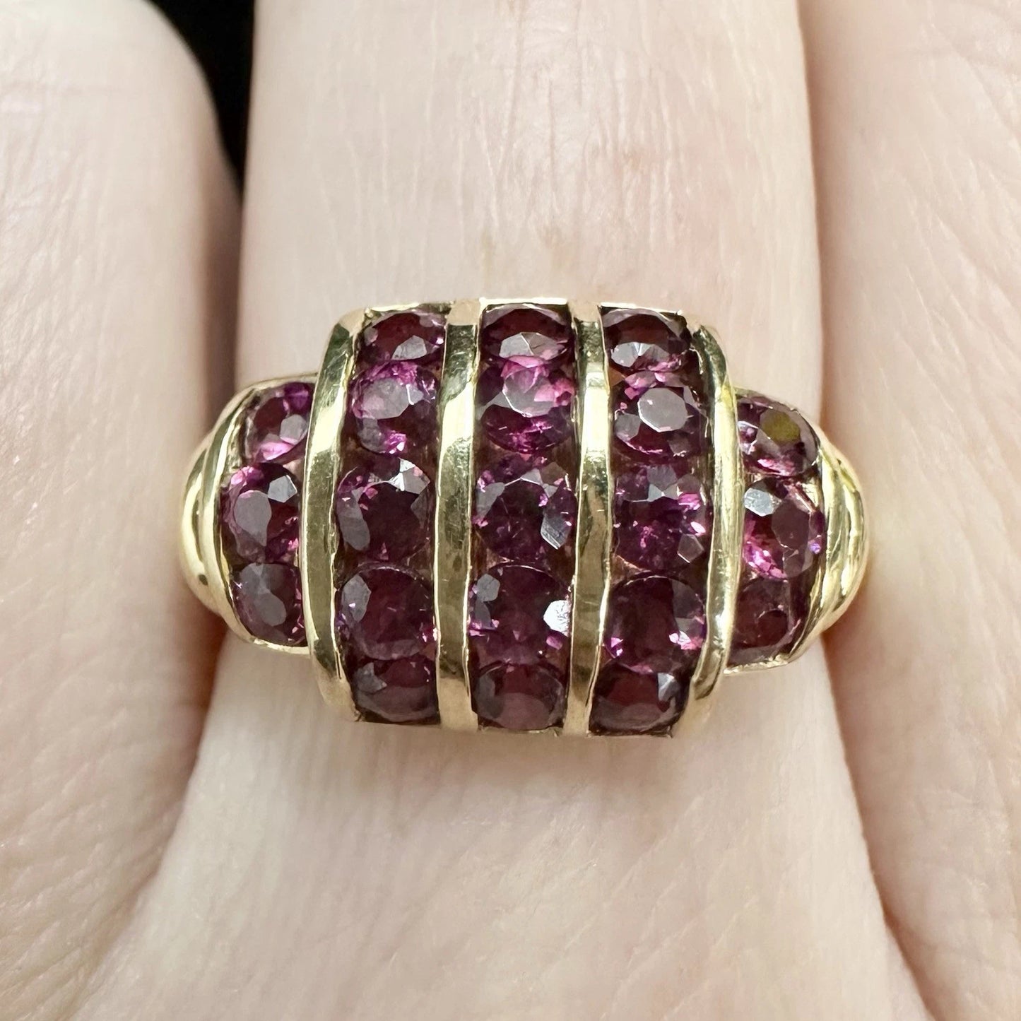 14Ct Yellow Gold Vintage Rhodolite Garnet Ring Sz P 1/2