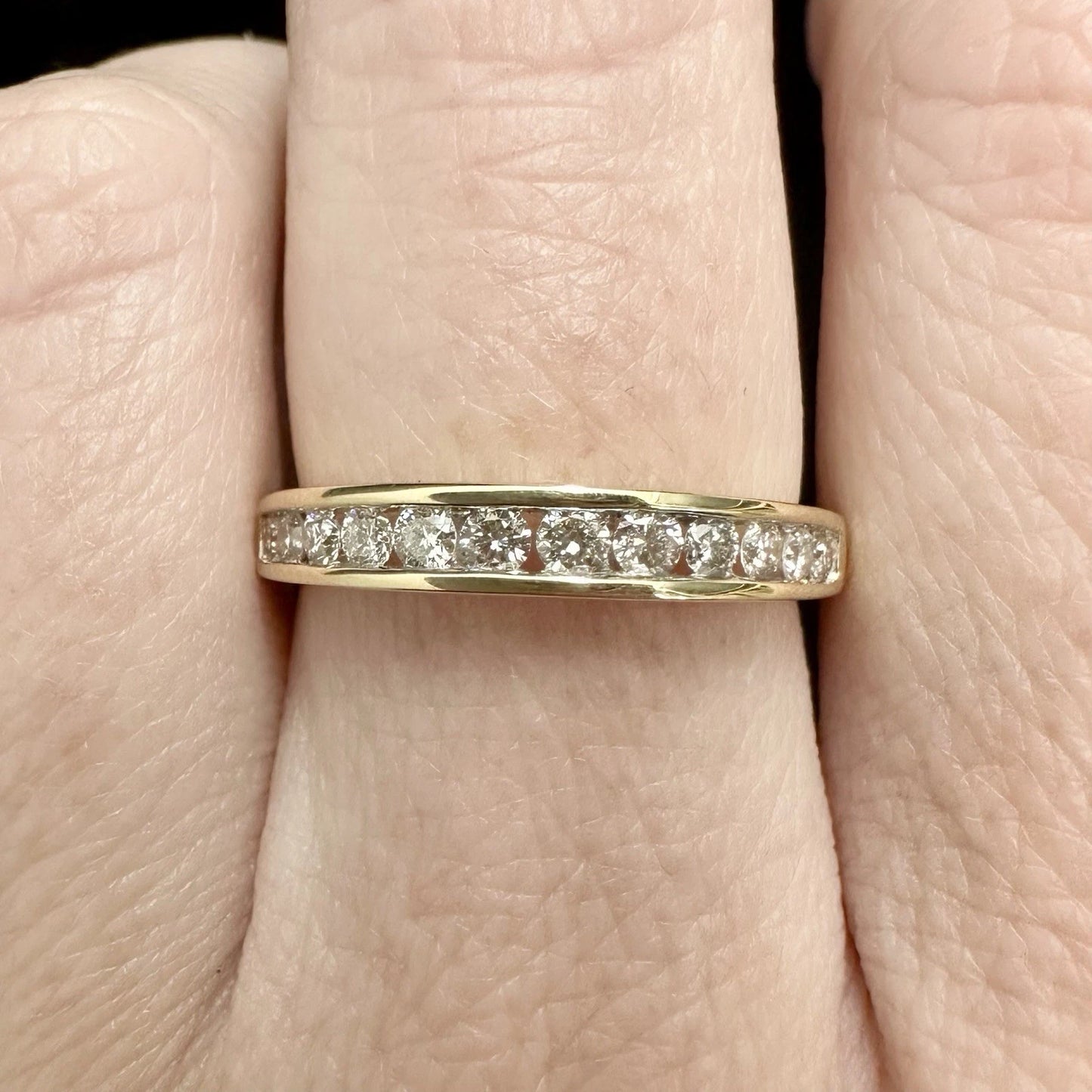 14Ct Yellow Gold .38 Carat TW Diamond Half Eternity Band Ring Sz O