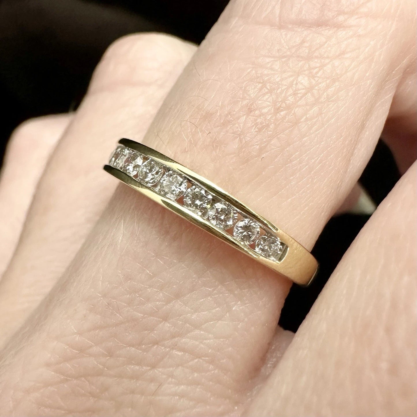 14Ct Yellow Gold .38 Carat TW Diamond Half Eternity Band Ring Sz O