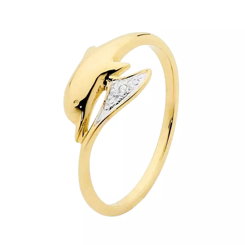 9Ct Multi-Tone Gold Dolphin Ring Sz O 1/2