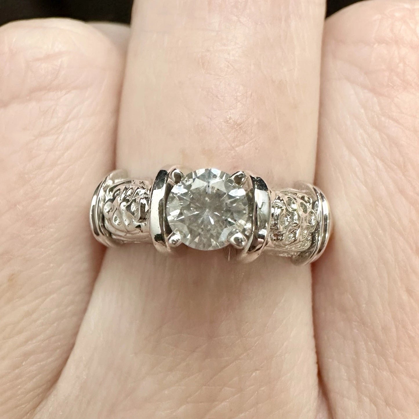 14Ct White Gold Embossed .50 Carat TW Diamond Ring Sz M WITH VAL