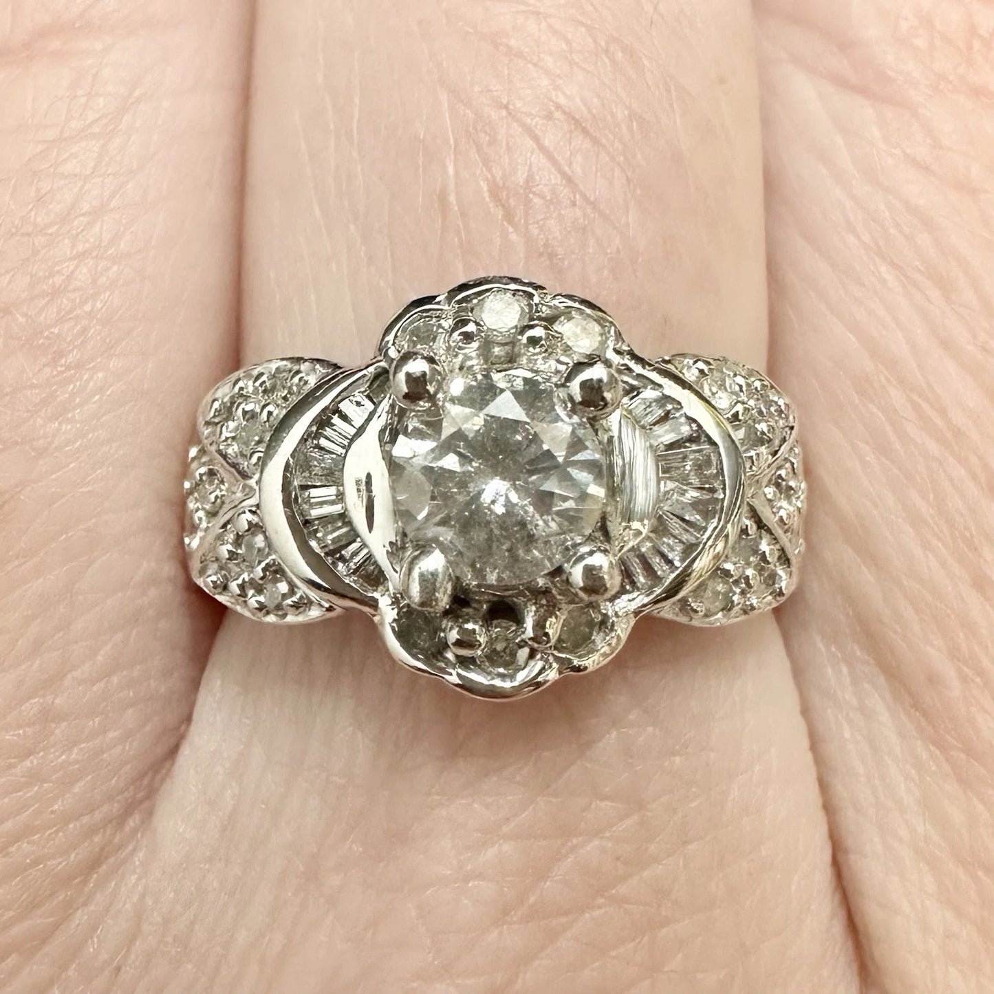 14Ct White Gold Diamond Art Deco Ring