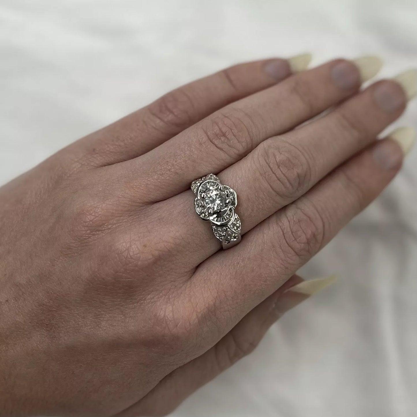14Ct White Gold Diamond Art Deco Ring