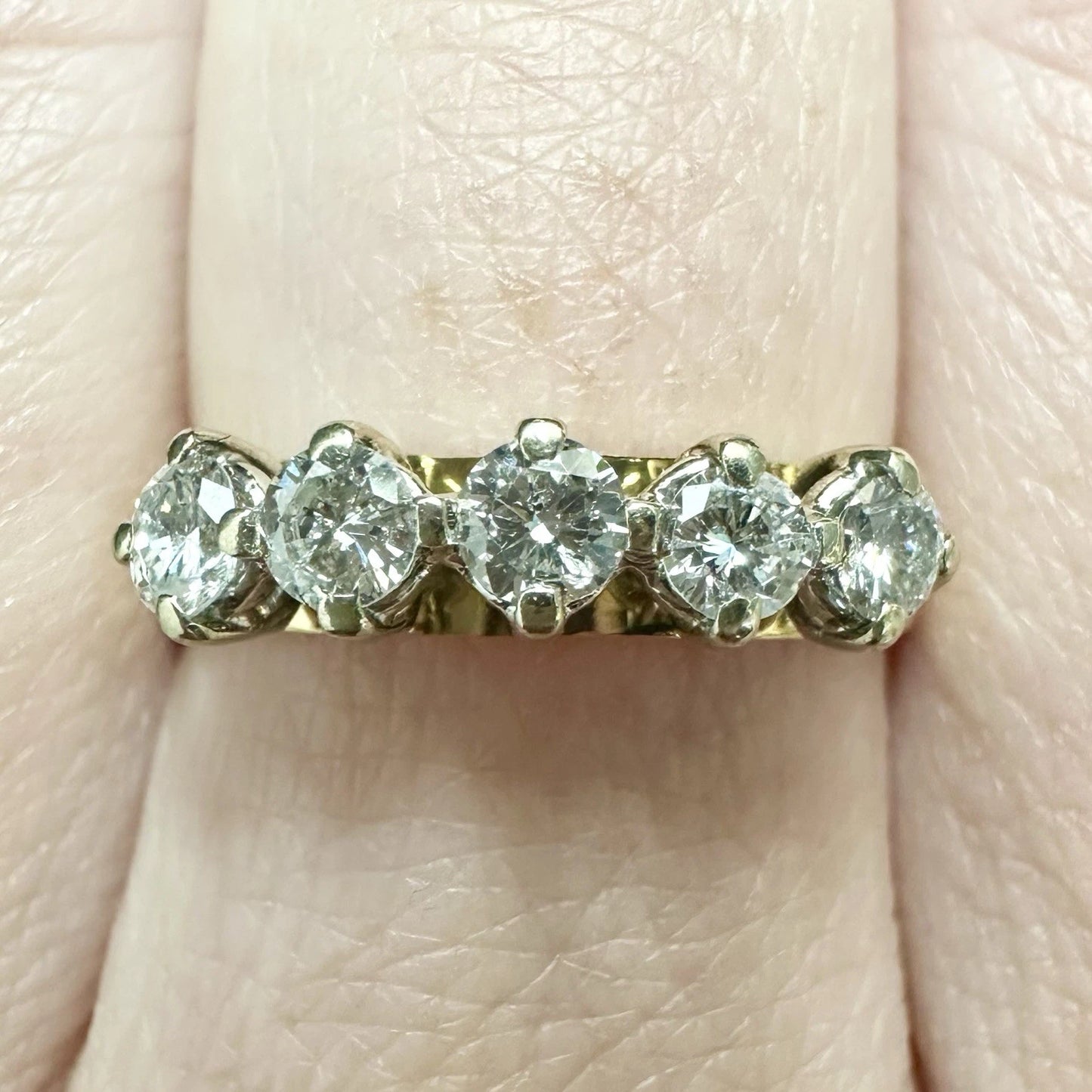 18Ct Yellow Gold Vintage .50Ct TW Diamond Raised Half Eternity Band Sz N 1/2