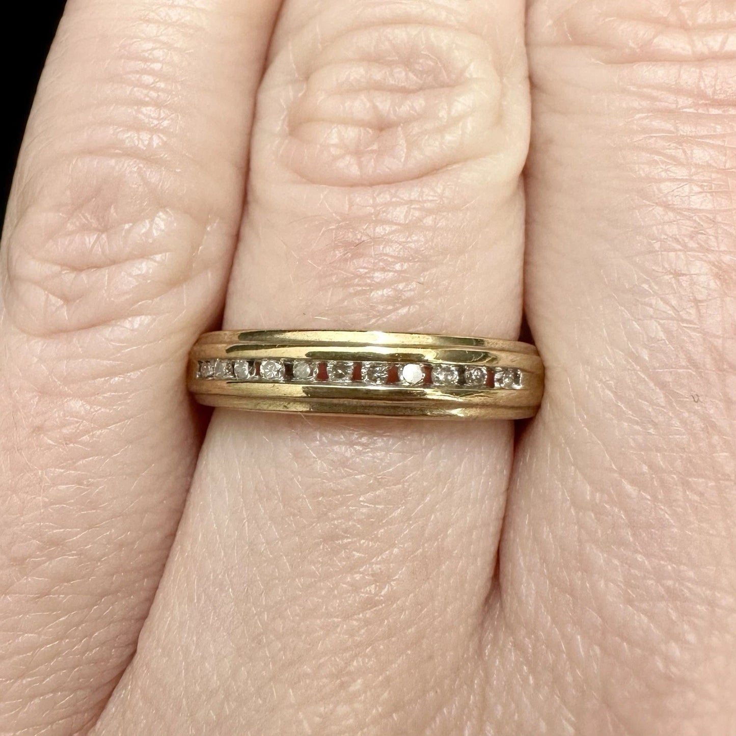 9Ct Two-Tone Gold Channel Set .10 Ct TW Diamond Band Sz J 1/2