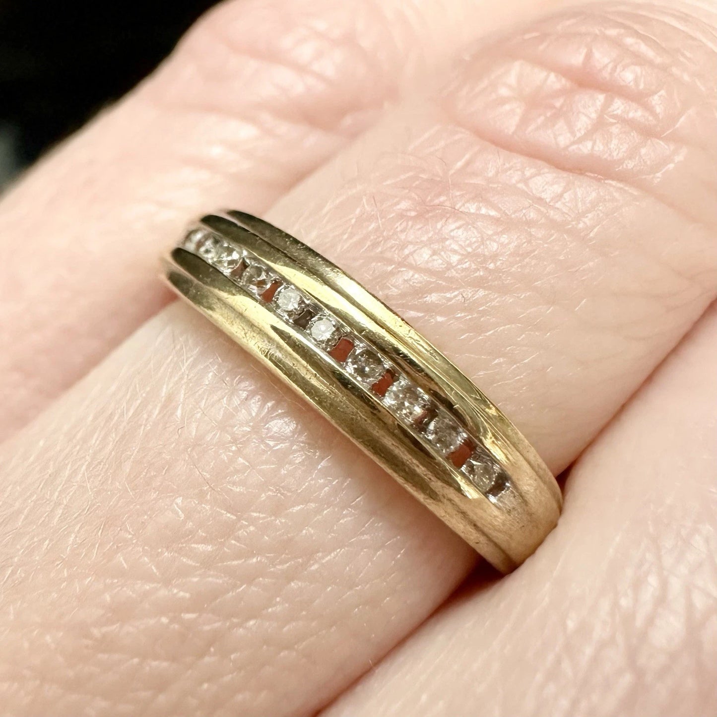 9Ct Two-Tone Gold Channel Set .10 Ct TW Diamond Band Sz J 1/2