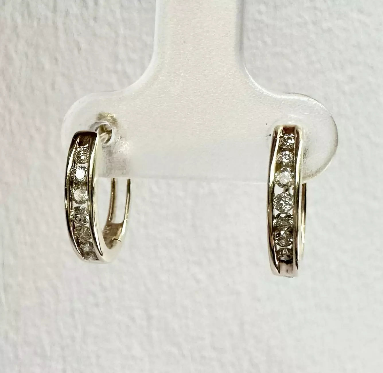10Ct Yellow Gold 11mmx2.75mm 0.25 Carat TW Diamond Huggie Hoop Earrings