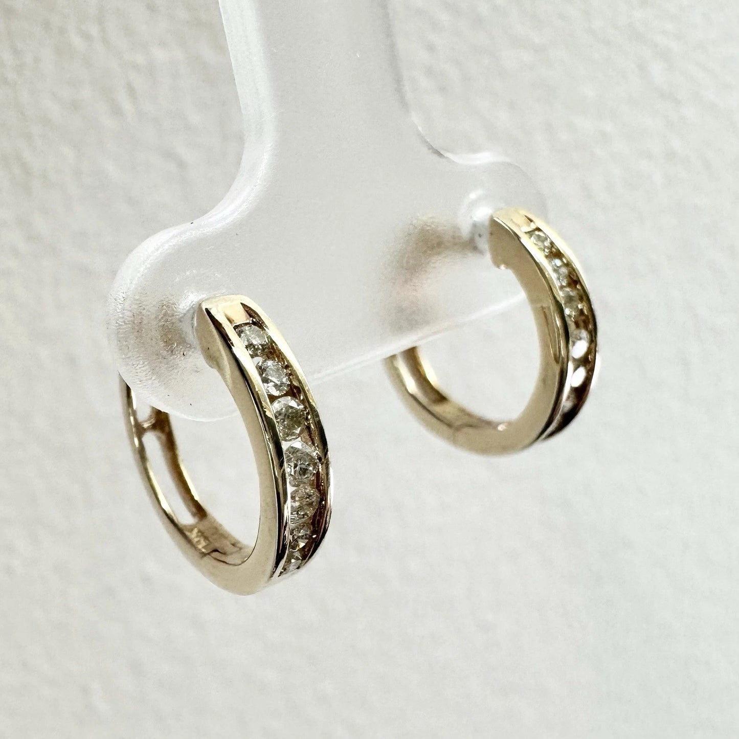 10Ct Yellow Gold 11mmx2.75mm 0.25 Carat TW Diamond Huggie Hoop Earrings