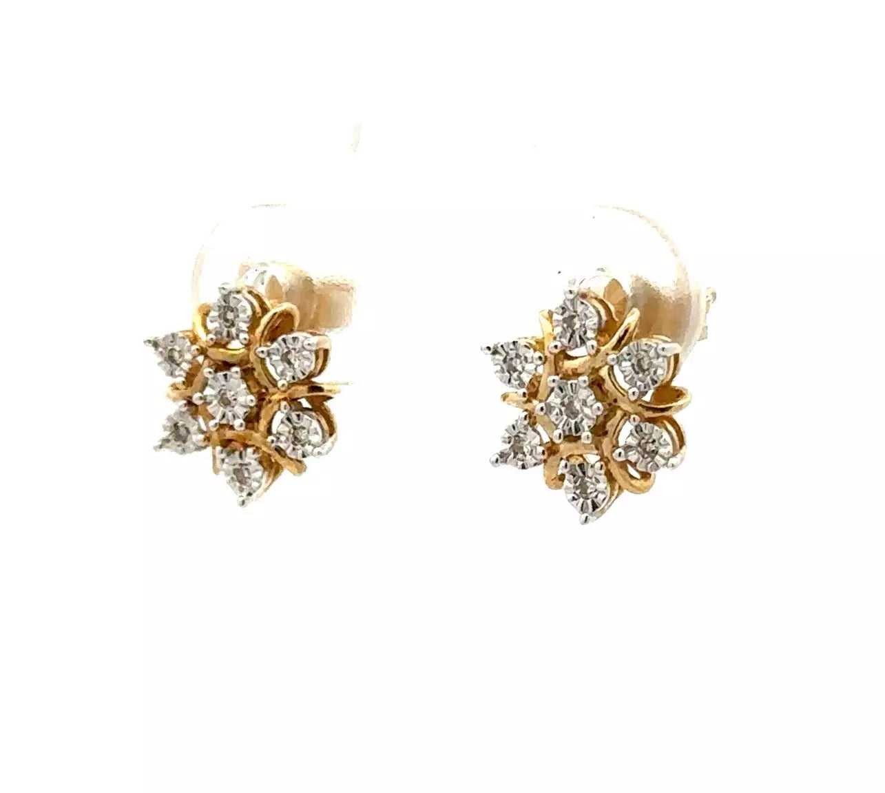 9Ct Yellow Gold Diamond Snowflake Stud Earrings
