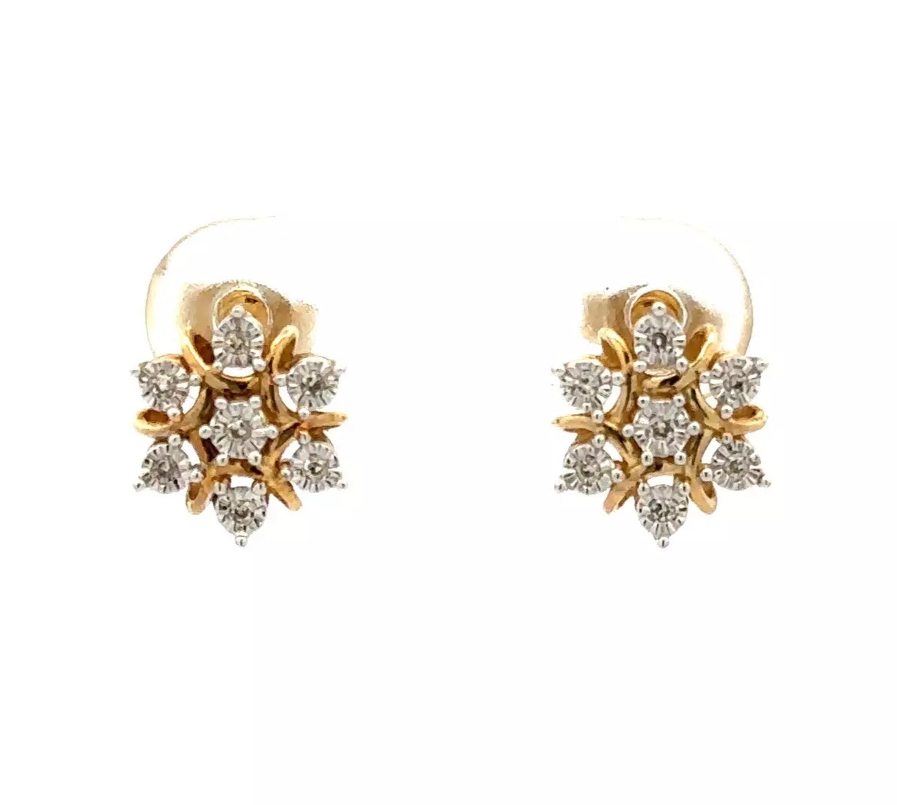 9Ct Yellow Gold Diamond Snowflake Stud Earrings