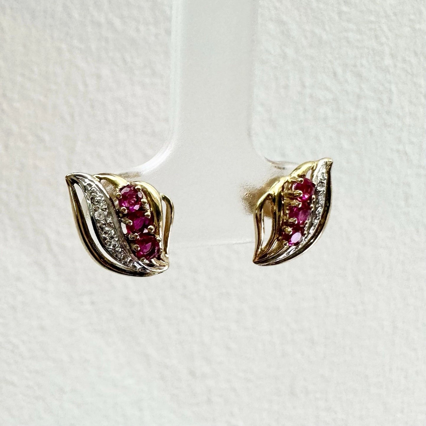 9Ct Yellow Gold Created Ruby and Natural Diamond Stud Earrings