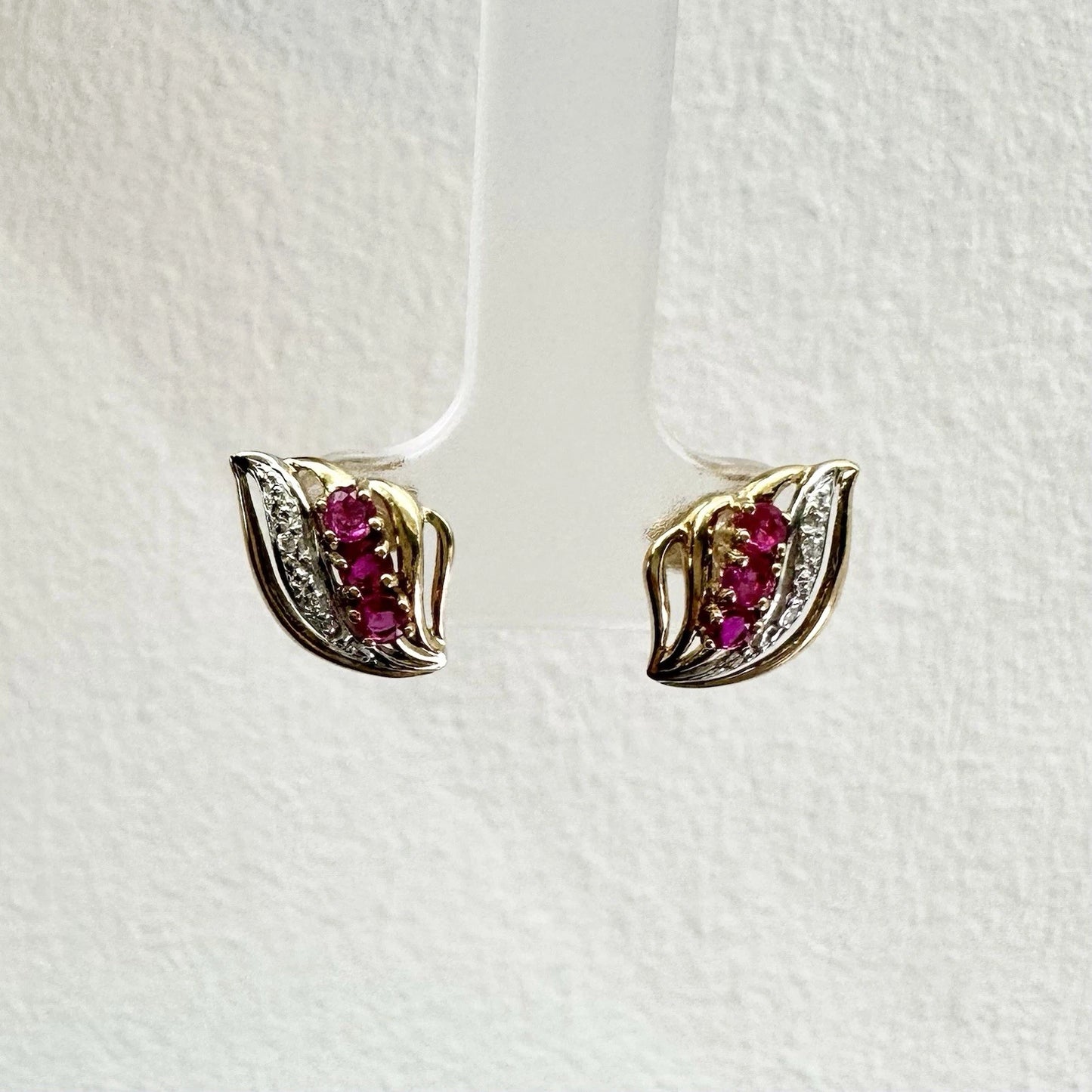 9Ct Yellow Gold Created Ruby and Natural Diamond Stud Earrings