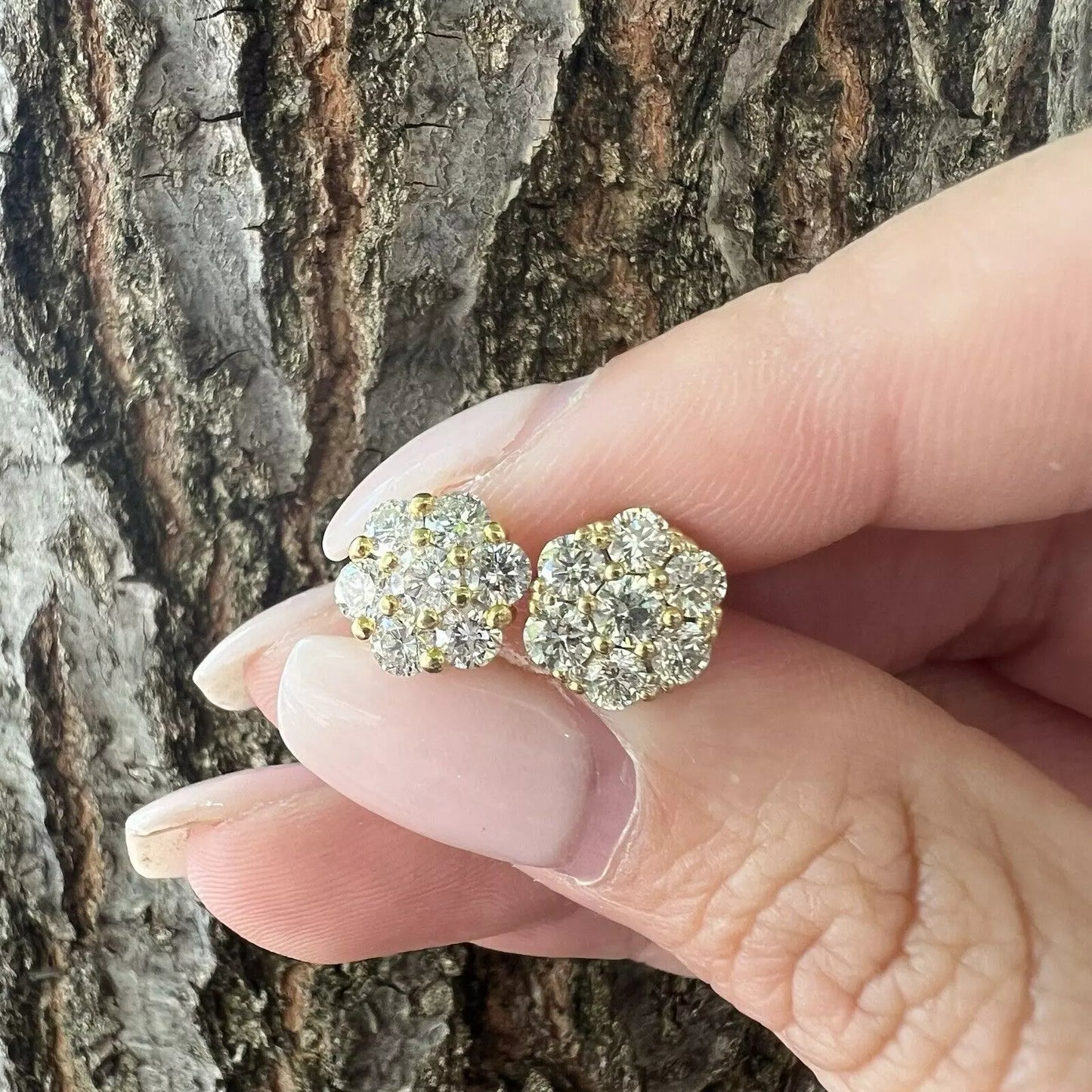 14Ct Yellow Gold 2.10 Carat TW Diamond Stud Earrings