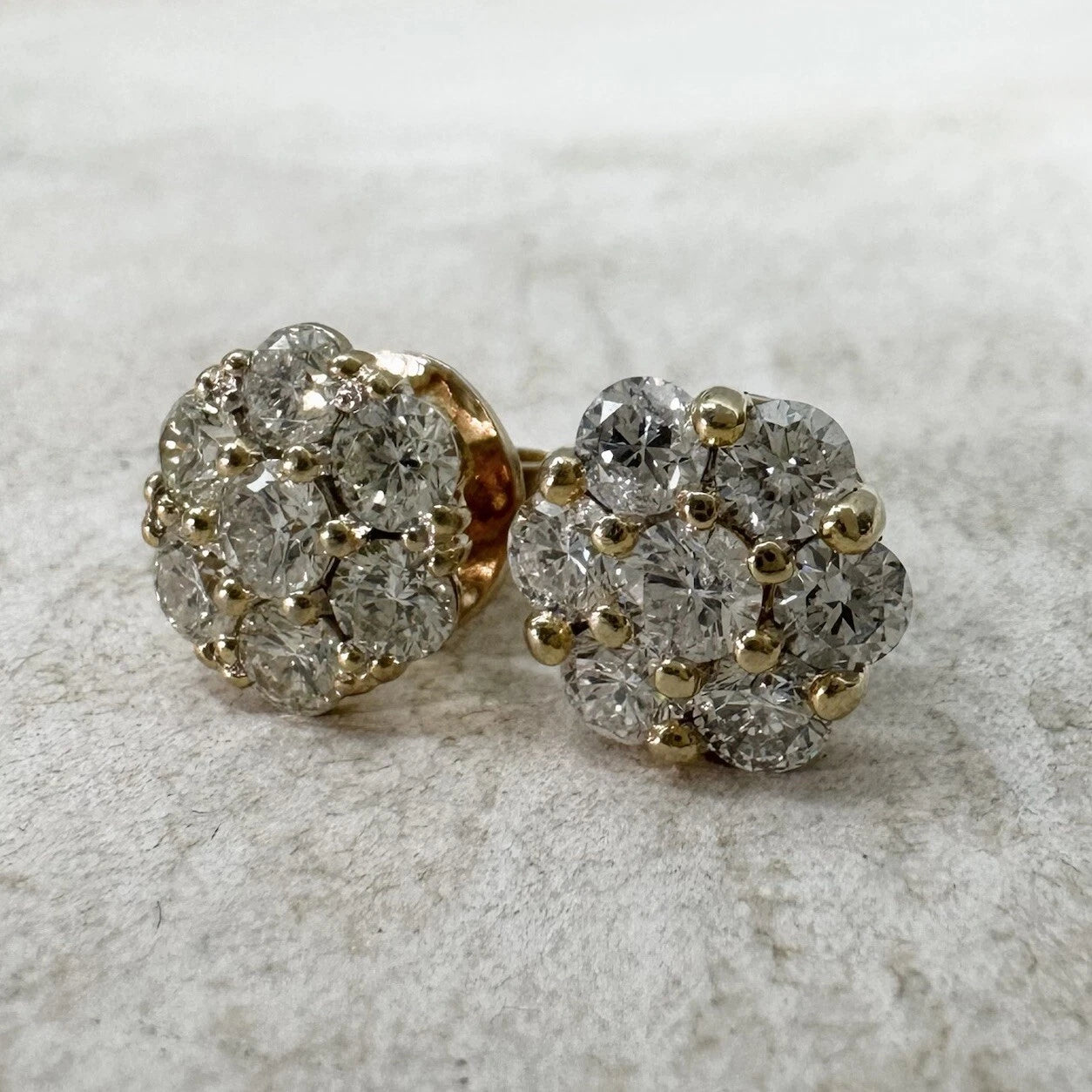 14Ct Yellow Gold 2.10 Carat TW Diamond Stud Earrings