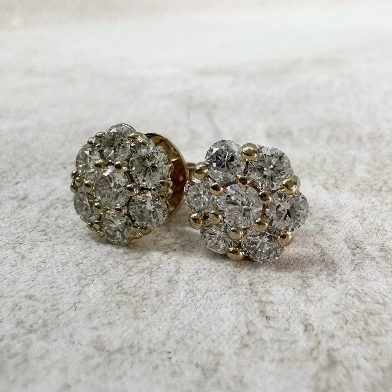 14Ct Yellow Gold 2.10 Carat TW Diamond Stud Earrings