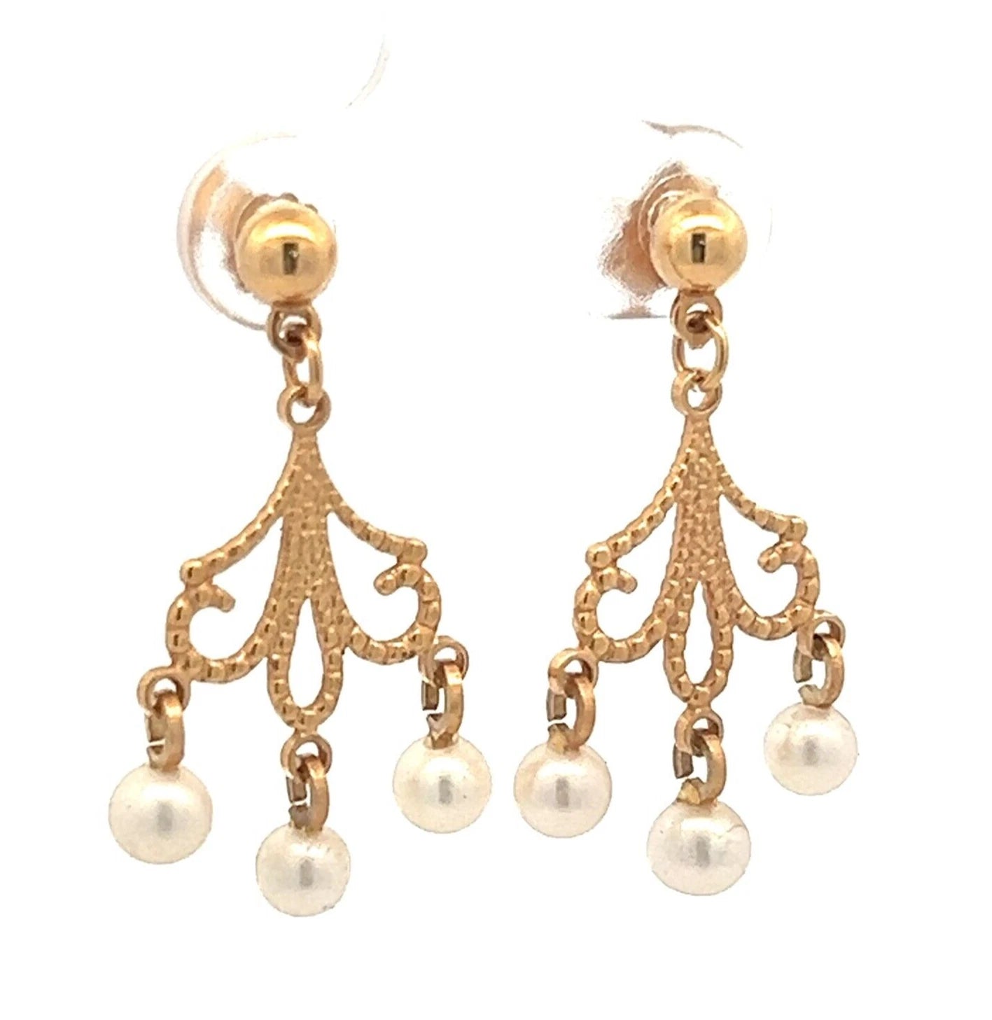 9Ct Yellow Gold Victorian Pearl Drop Stud Earrings