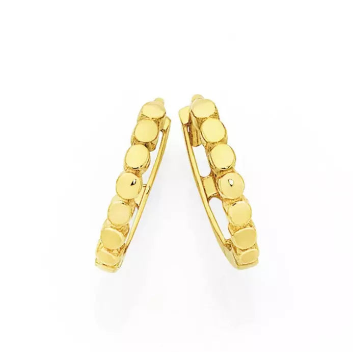 9Ct Yellow Gold 9mm Organic Dotted Continuous Huggie Hoop Earrings