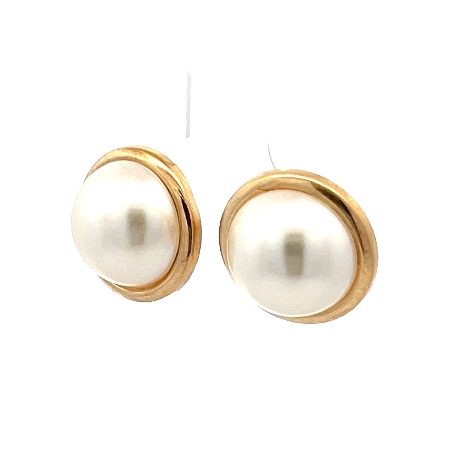 9Ct Yellow Gold Mabe Faux Pearl Stud Earrings