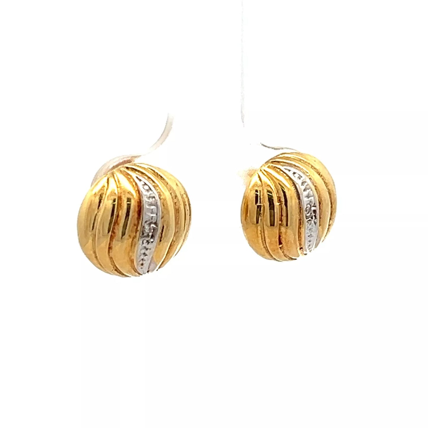 18Ct Two-Toned Gold Diamond Accent Dome Stud Earrings
