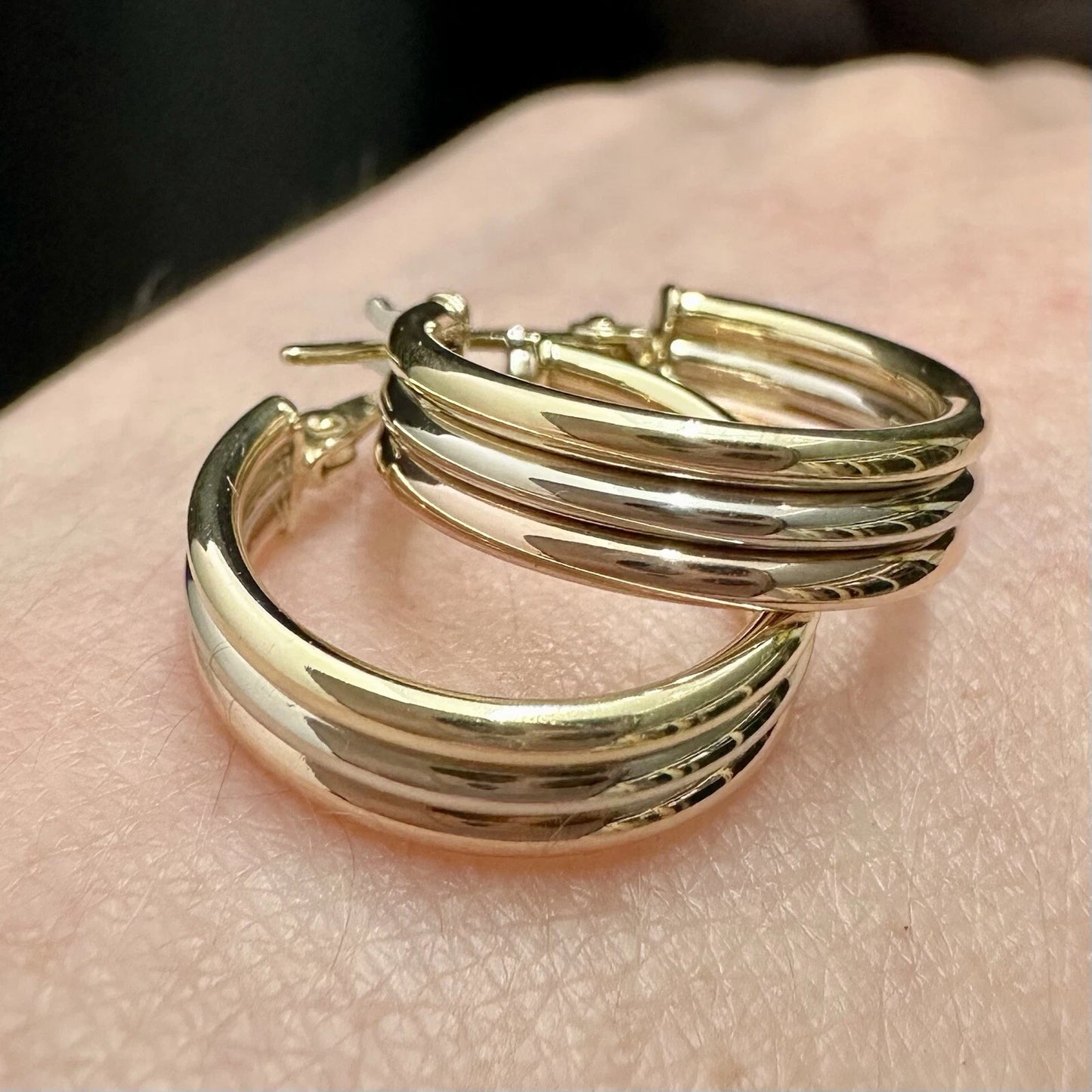 9Ct Multi-Toned 14mm x 4.6mm Hoop Earrings