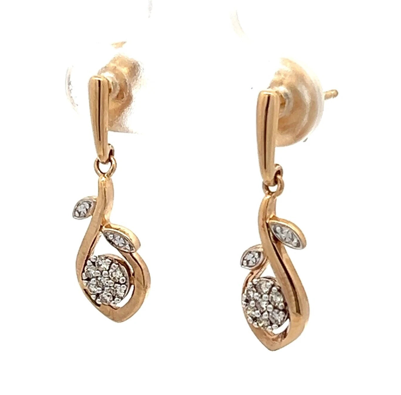 9Ct Yellow Gold Floral Diamond Dangle/Drop Earrings