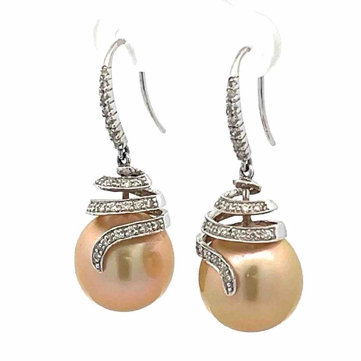 18Ct White Gold South Sea Pearl & 0.25 Carat Diamond Accent Drop Earrings