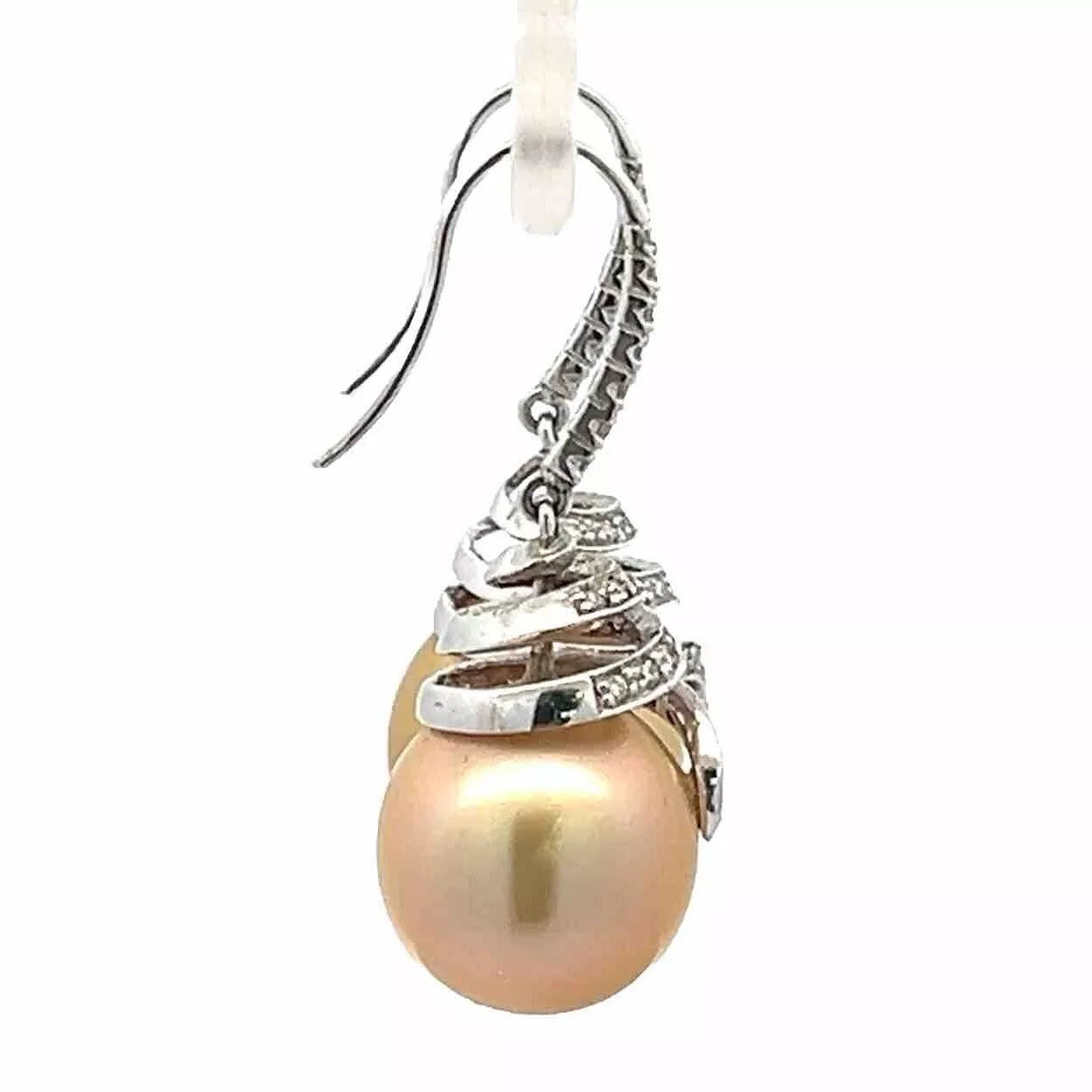 18Ct White Gold South Sea Pearl & 0.25 Carat Diamond Accent Drop Earrings