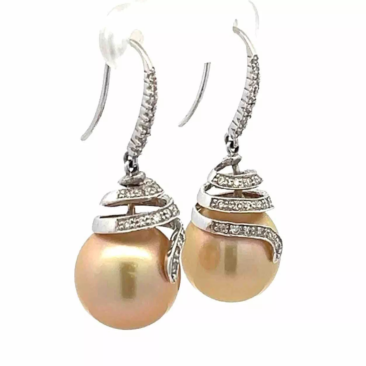 18Ct White Gold South Sea Pearl & 0.25 Carat Diamond Accent Drop Earrings