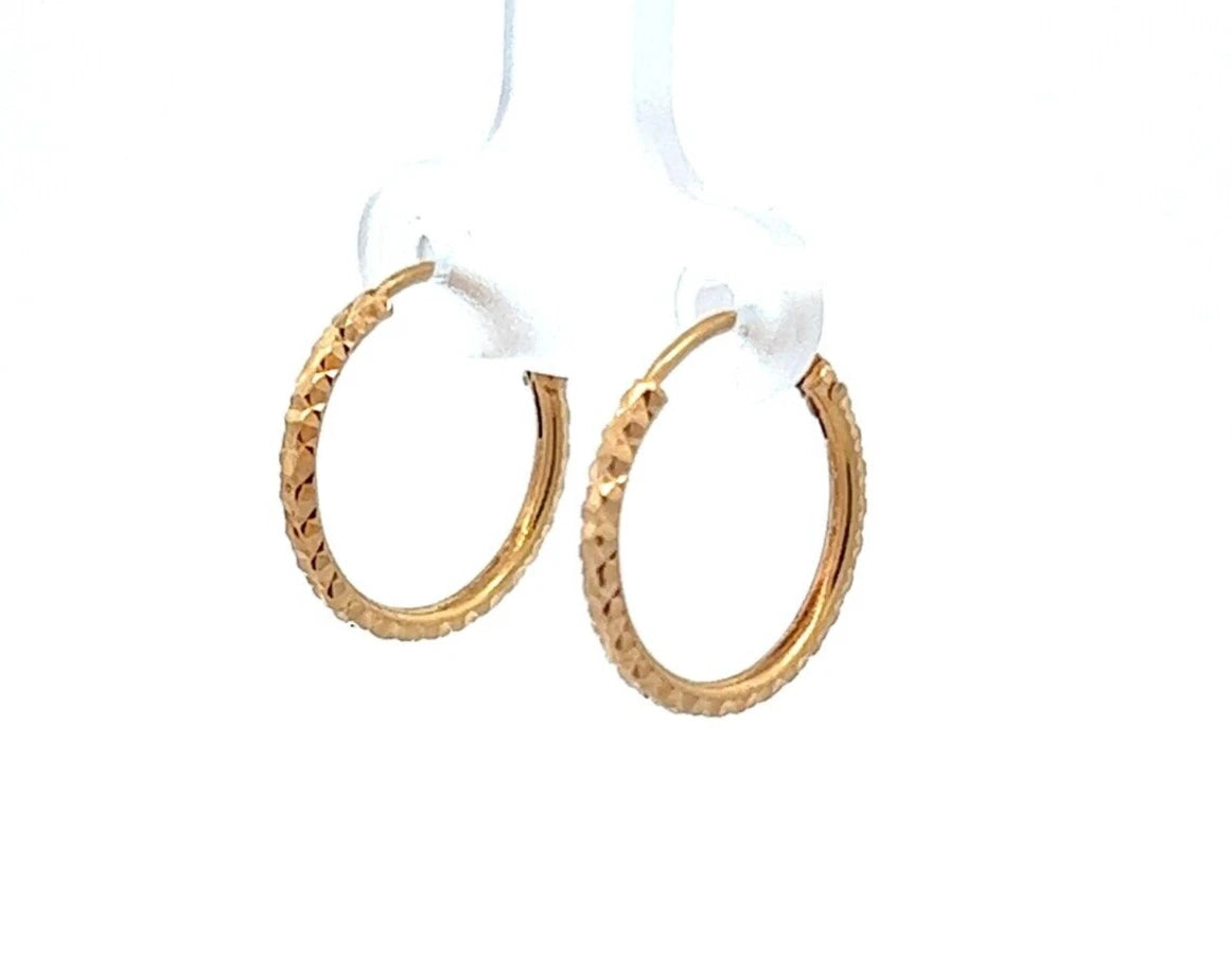 14Ct Yellow Gold Reflective Detailed Huggie Hoop Earrings