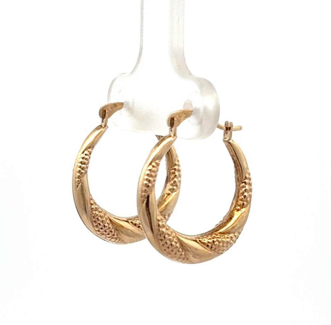 9Ct Yellow Gold 3.3x13.2mm Dotted Twist Huggie Hoop Earrings