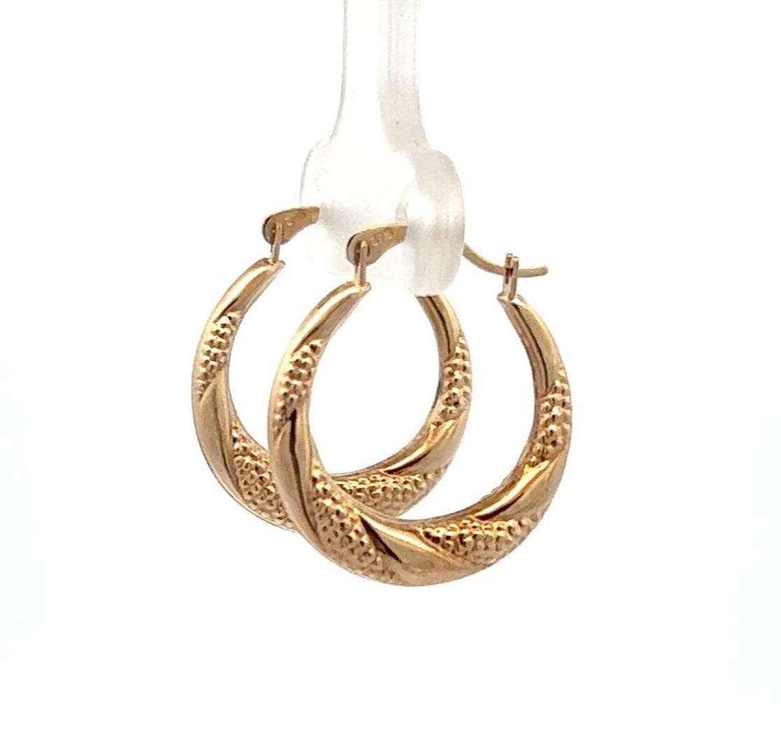 9Ct Yellow Gold 3.3x13.2mm Dotted Twist Huggie Hoop Earrings