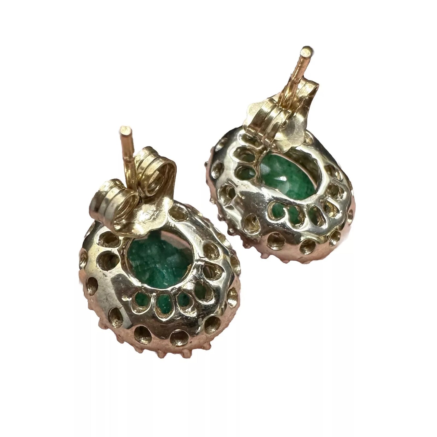 18Ct White Gold Checkerboard Cut Green Sapphire Stud Earrings