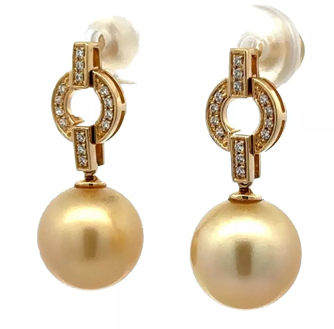 14Ct Yellow Gold South Sea Pearl Drop Stud Earrings
