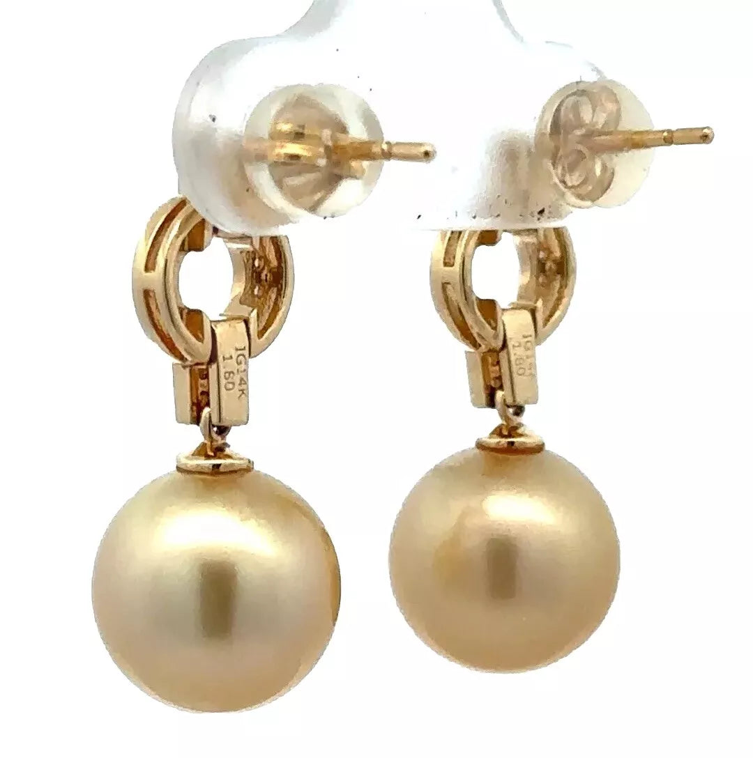 14Ct Yellow Gold South Sea Pearl Drop Stud Earrings
