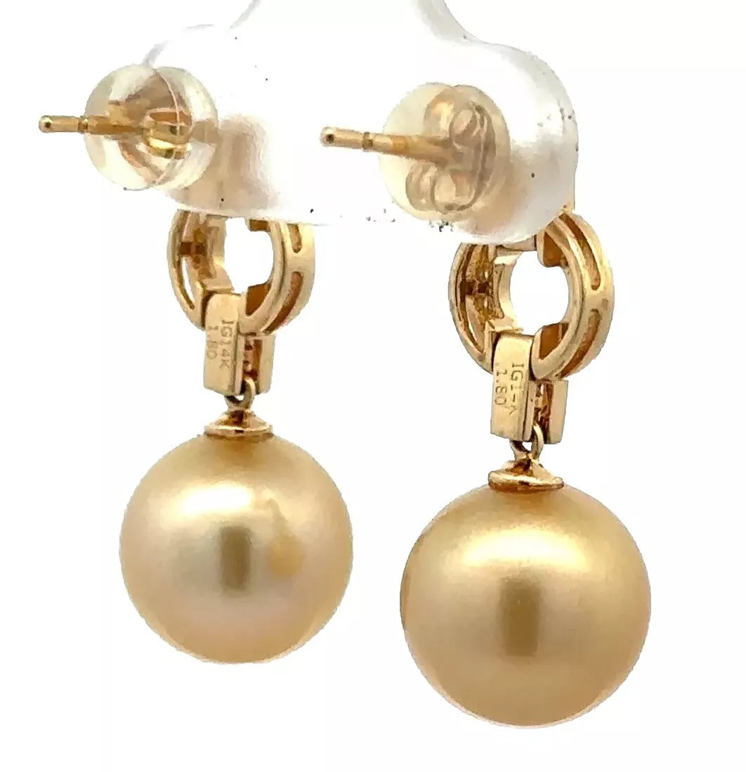 14Ct Yellow Gold South Sea Pearl Drop Stud Earrings