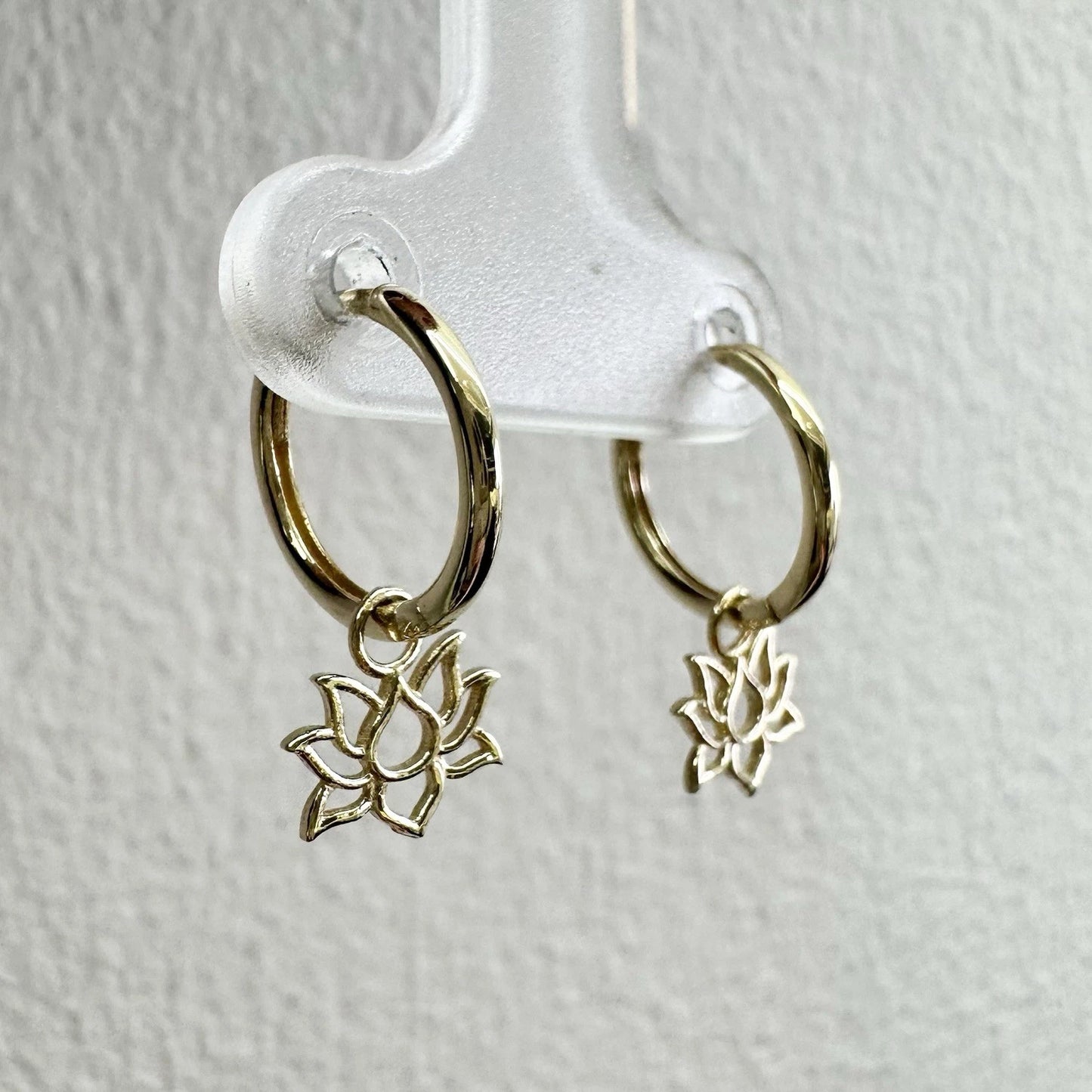 9Ct Yellow Gold Lotus Huggie Hoop Drop Earrings