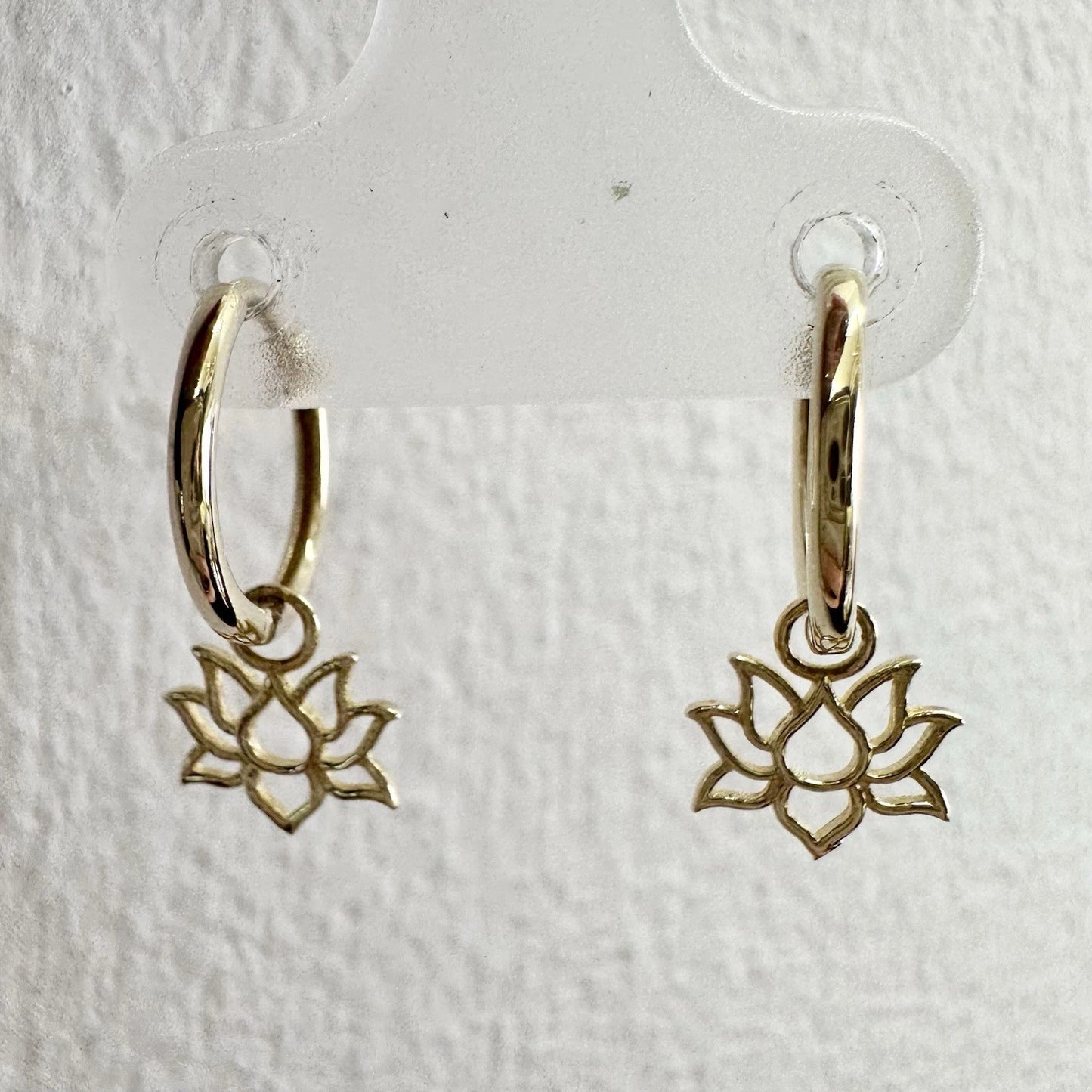 9Ct Yellow Gold Lotus Huggie Hoop Drop Earrings