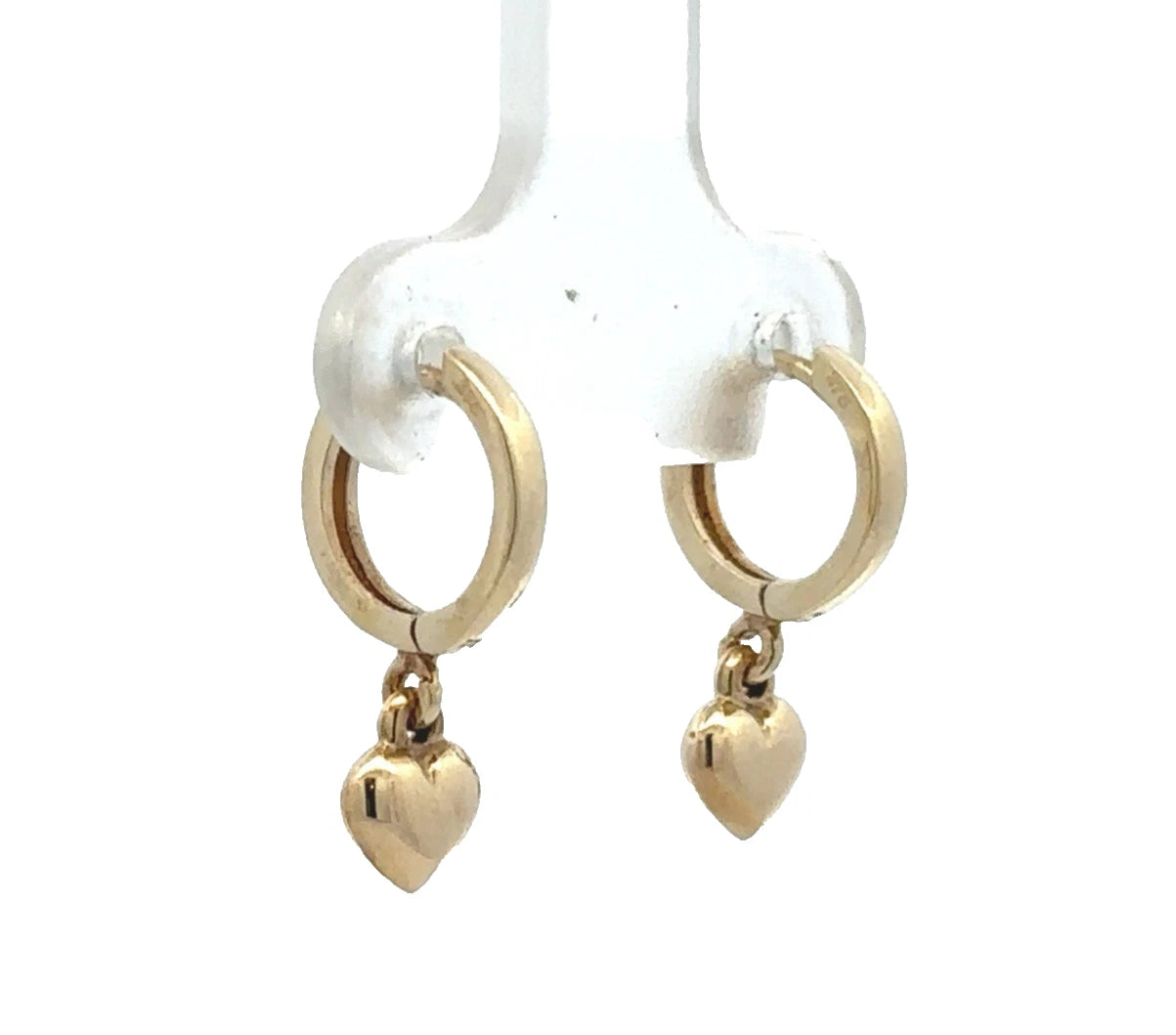 9Ct Yellow Gold Heart Huggie Hoop Drop Earrings