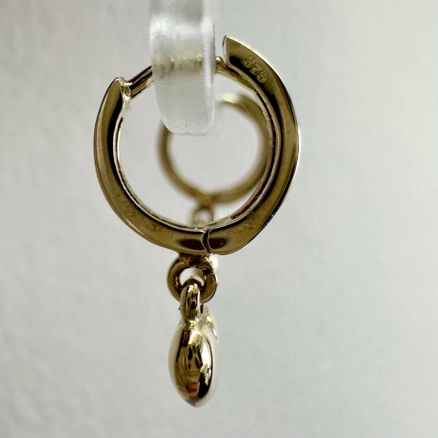 9Ct Yellow Gold Heart Huggie Hoop Drop Earrings