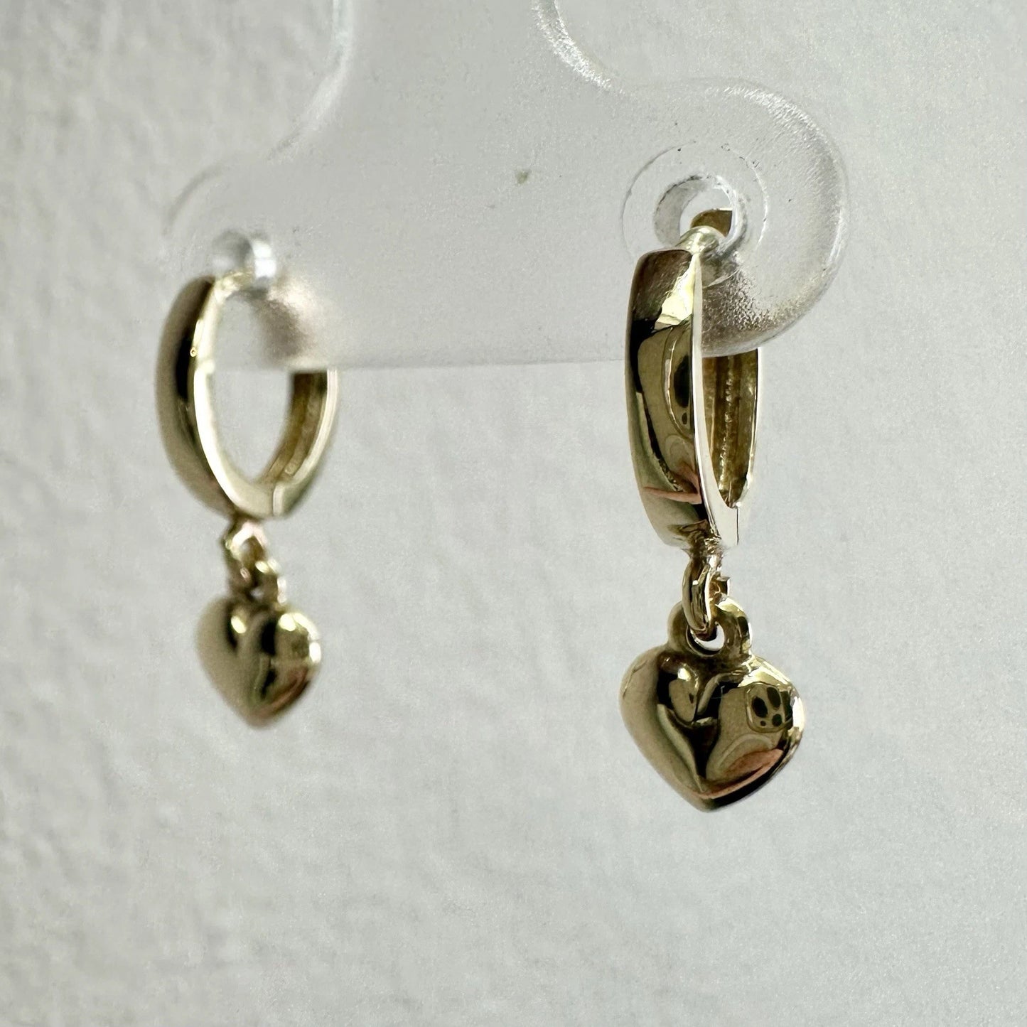 9Ct Yellow Gold Heart Huggie Hoop Drop Earrings