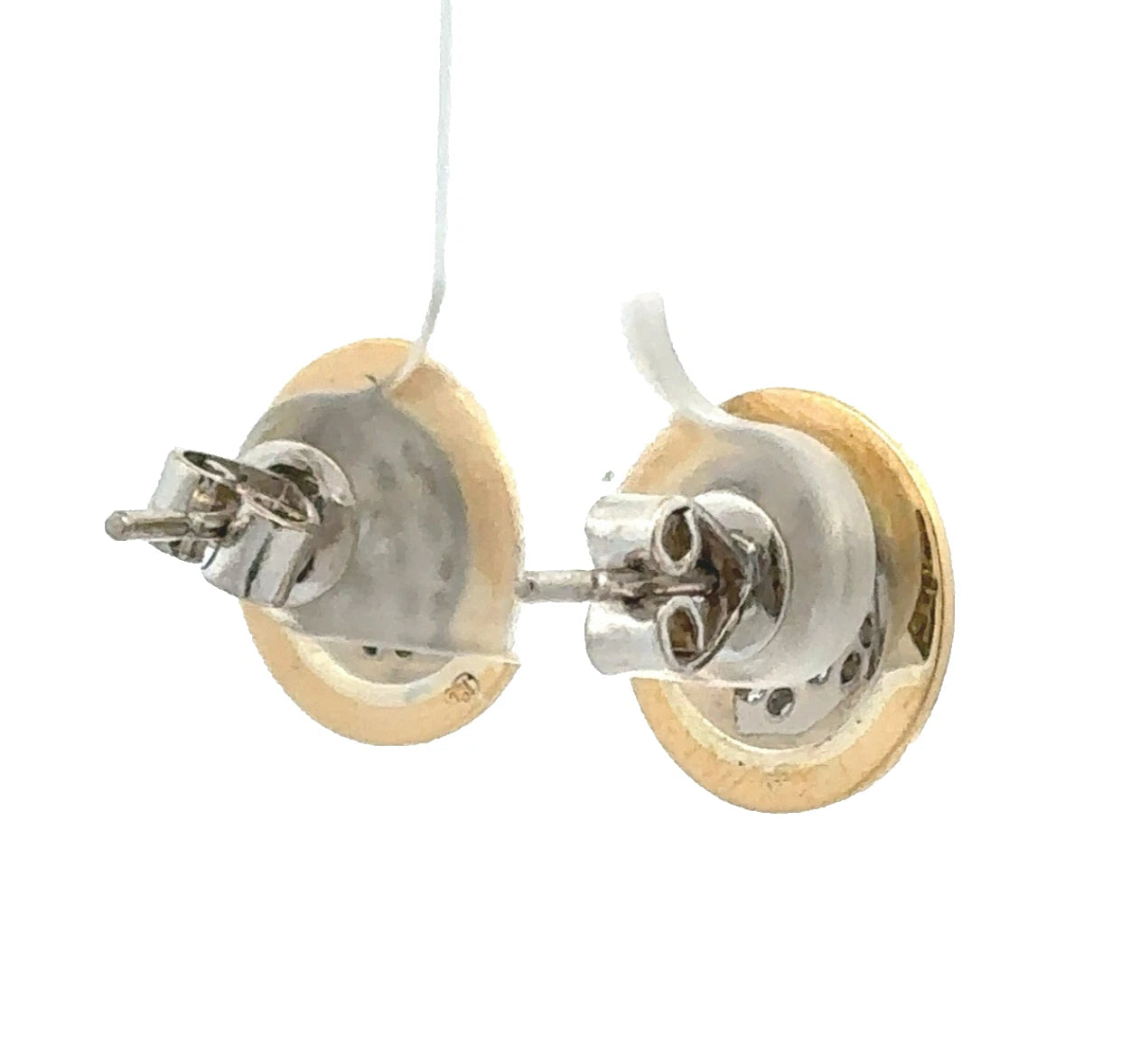 14Ct Two-Toned Gold Diamond Disc Stud Earrings
