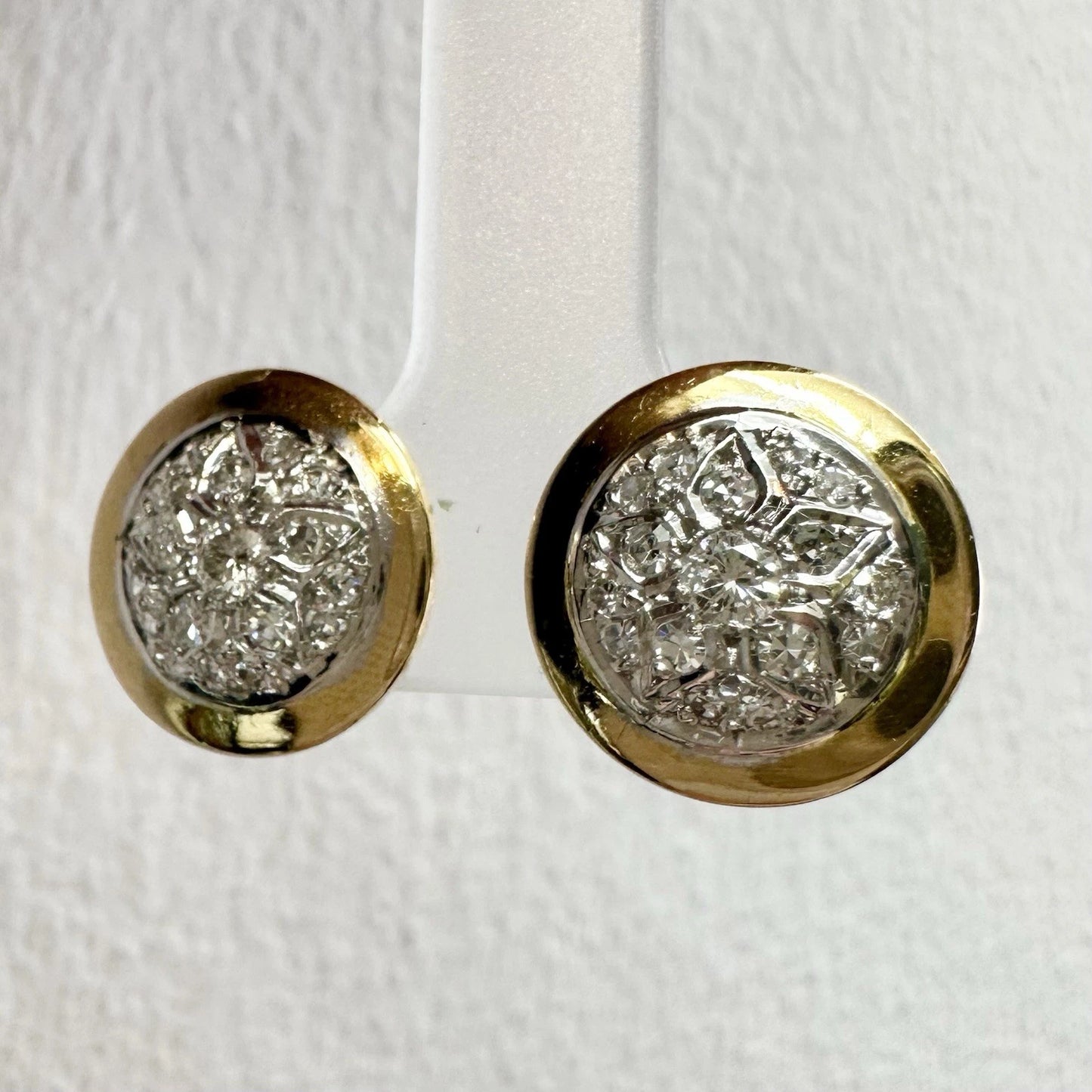 14Ct Two-Toned Gold Diamond Disc Stud Earrings