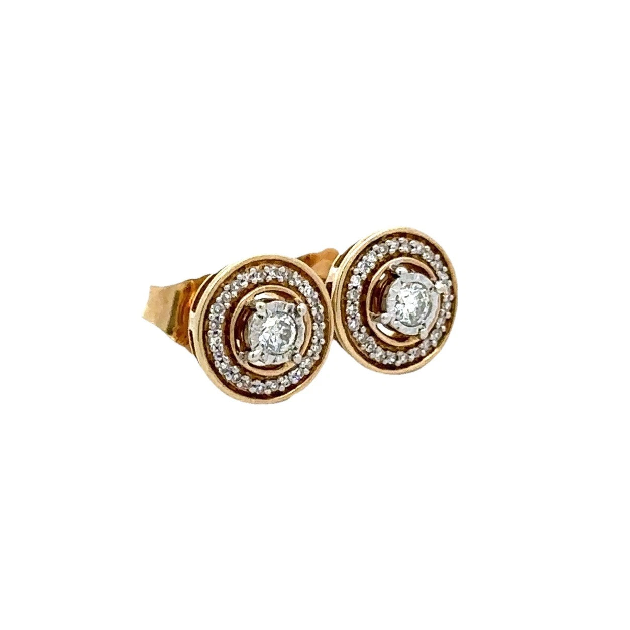 10Ct Yellow Gold .25 Carat Diamond Halo Stud Earrings Sterling Silver Set