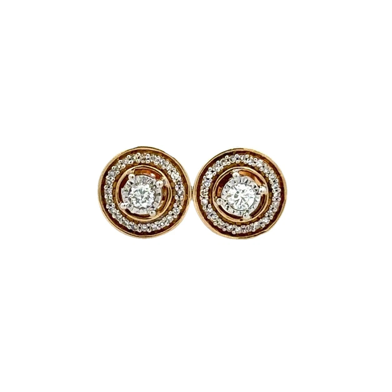 10Ct Yellow Gold .25 Carat Diamond Halo Stud Earrings Sterling Silver Set