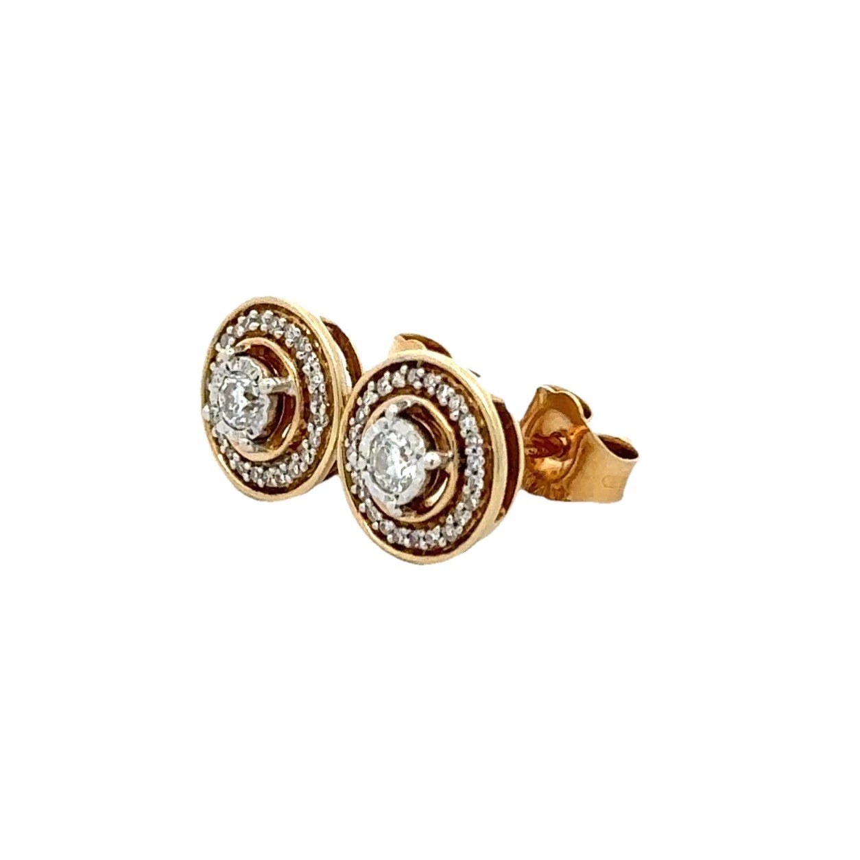 10Ct Yellow Gold .25 Carat Diamond Halo Stud Earrings Sterling Silver Set