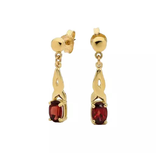 9Ct Yellow Gold Garnet Drop Earrings